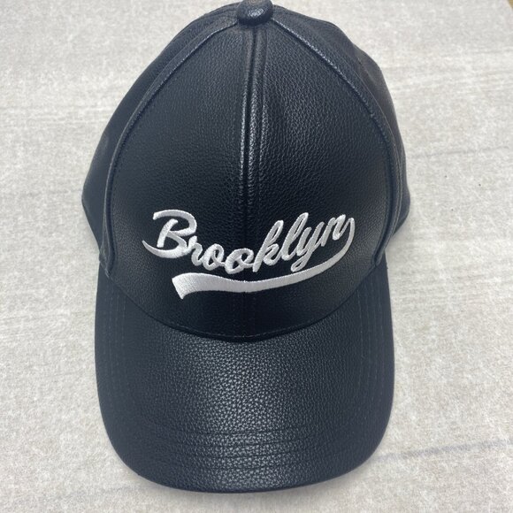 Brooklyn New York Baseball Cap Adjustable Hat Embroidered Logo Faux Leather - Picture 9 of 16